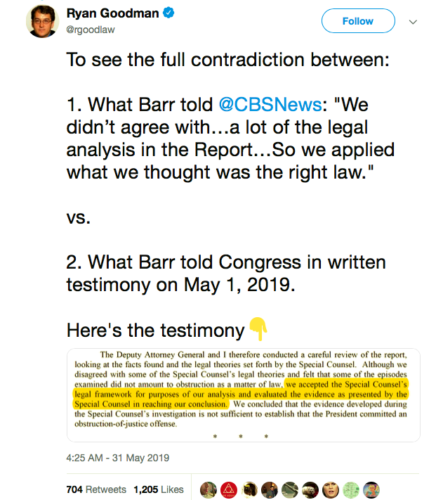 Screen-Shot-2019-05-31-at-10.08.53-AM AG Barr Directly Contradicts His Testimony In Friday CBS Interview (VIDEO) Crime Donald Trump Featured Mueller Politics Robert Mueller Top Stories Videos 