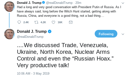 Screenshot-2019-05-03-at-1.29.05-PM Trump Tweets Friday Love Note To Putin Like A Fan Boy Donald Trump Social Media Top Stories 