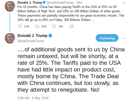 Screenshot-2019-05-05-at-12.42.33-PM Trump Makes Dramatic China Announcement On Twitter & It's Not Good Donald Trump Politics Social Media Top Stories 