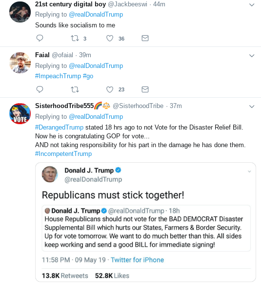 Screenshot-2019-05-10-at-2.49.42-PM Trump Has Bizarre Meltdown On Twitter Over Disaster Relief Vote Donald Trump Politics Social Media Top Stories 