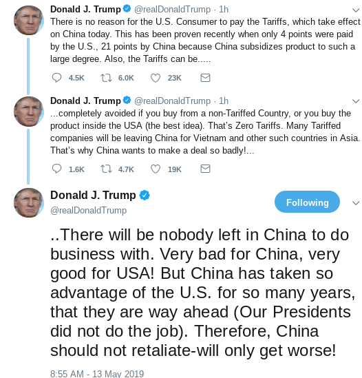 Screenshot-2019-05-13-at-1.16.06-PM Trump Contradicts Himself During Weird Tariff Lie-Fest On Twitter Donald Trump Economy Politics Social Media Top Stories 