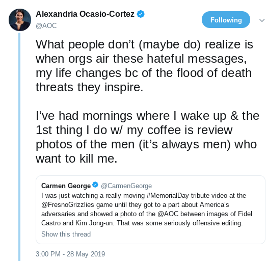 Screenshot-2019-05-29-at-3.22.10-PM AOC Reveals What She Has To Do Every Day To Protect From Assassination Attempts Donald Trump Hate Speech Politics Social Media Top Stories 