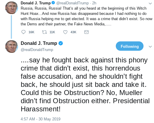 Screenshot-2019-05-30-at-10.09.21-AM Trump Hit With Mockery For Admitting Russia Helped His Campaign Donald Trump Politics Russia Social Media Top Stories 