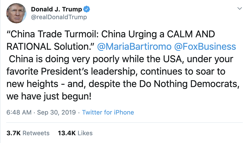 ef7e7641-screen-shot-2019-09-30-at-7.26.39-am Trump Descends Into Chaos On Twitter Monday Morning Corruption Crime Domestic Policy Donald Trump Election 2020 Featured Foreign Policy History Impeachment Investigation National Security Politics Top Stories Violence 