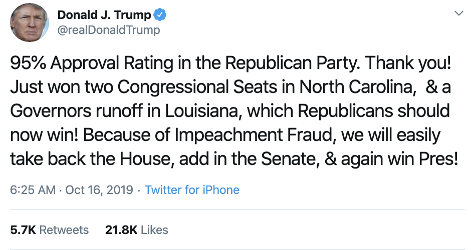 50b02e4b-screen-shot-2019-10-16-at-7.22.20-am Trump Has 5-Tweet Wednesday Morning Meltdown Over Dem Debate Corruption Crime Domestic Policy Donald Trump Economy Election 2016 Election 2020 Featured Foreign Policy Impeachment Investigation Media Military National Security Politics Russia Top Stories 