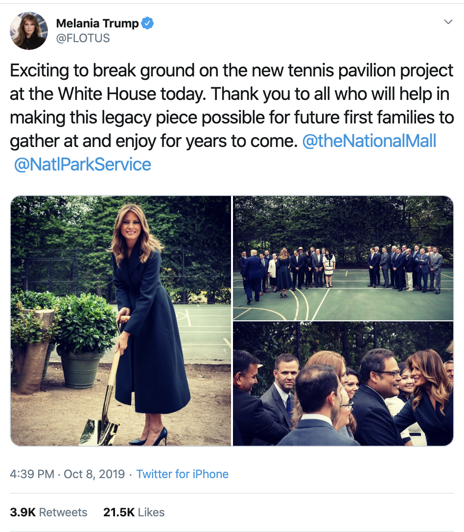 Screen-Shot-2019-10-21-at-10.37.49-AM Melania's New Tennis Pavilion Has American Historians Furious Corruption Domestic Policy Donald Trump Featured Politics Sports Top Stories 