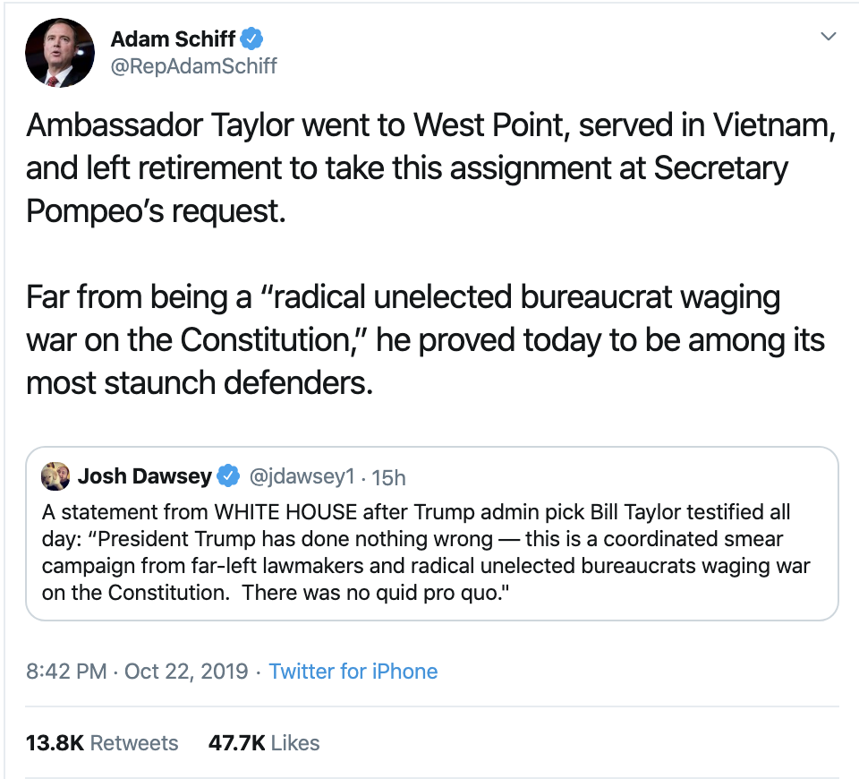 Screen-Shot-2019-10-23-at-8.33.28-AM Schiff Outmaneuvers Trump & Tweets Direct Evidence To America Corruption Crime Domestic Policy Donald Trump Election 2016 Election 2020 Featured Foreign Policy Impeachment Investigation Military Politics Russia Social Media Top Stories War 