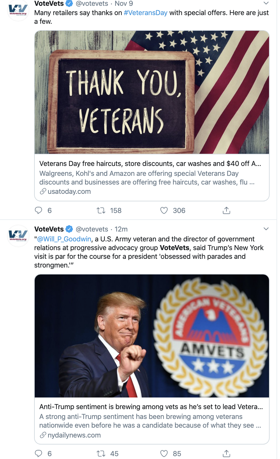 Screen-Shot-2019-11-11-at-8.39.54-AM Veterans Group Trolls Fake Patriot Trump On Twitter Corruption Crime Domestic Policy Donald Trump Election 2016 Election 2020 Featured Foreign Policy History Immigration Impeachment Military Politics Top Stories Veterans War 