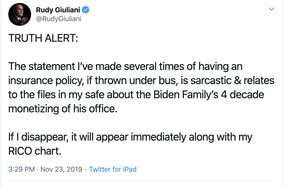 Screen-Shot-2019-11-24-at-9.02.50-AM Giuliani Snaps & Launches Psychotic 2 Tweet Mental Collapse Corruption Crime Donald Trump Impeachment Top Stories 
