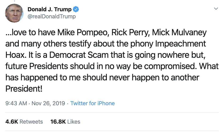 Screen-Shot-2019-11-26-at-10.44.53-AM Trump Takes To Twitter For Hilarious Mid-Morning Panic Featured Impeachment Investigation National Security Top Stories 