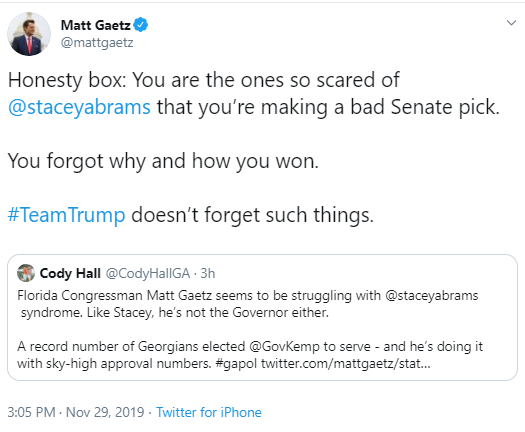 mattabrams Gaetz Escalates Bizarre Twitter Meltdown Over Gov's Senate Pick Donald Trump Politics Social Media Top Stories 