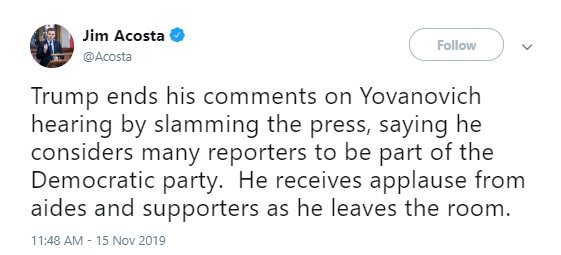 yo6 Acosta Dings Trump On Twitter After Latest Yovanovitch Meltdown Donald Trump Impeachment Investigation Politics Top Stories 