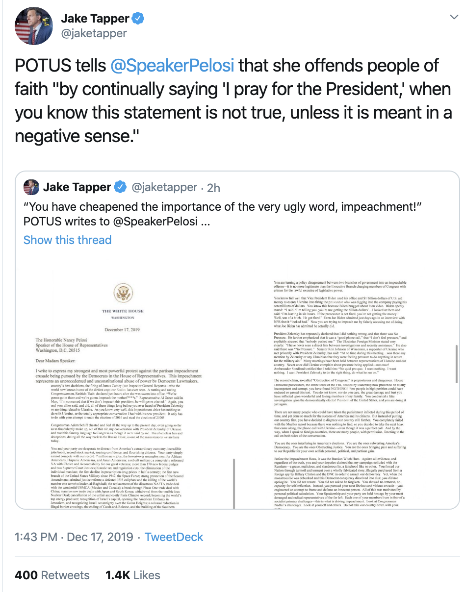 Screen-Shot-2019-12-17-at-4.20.53-PM Twitter Explodes After Trump Sends Pelosi 6-Page Hate Letter Donald Trump Featured Feminism Impeachment Top Stories 