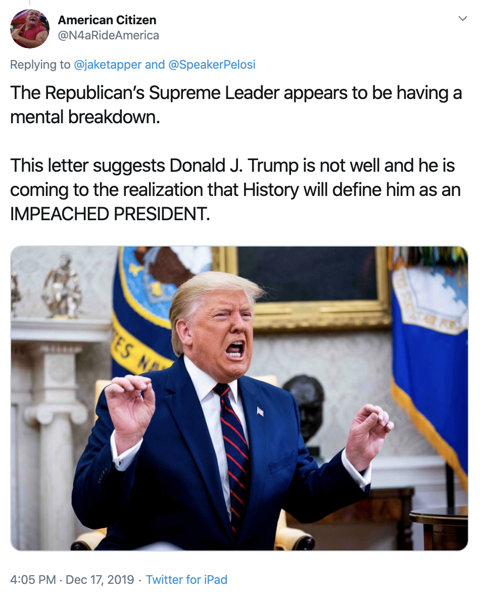 Screen-Shot-2019-12-17-at-4.50.47-PM Twitter Explodes After Trump Sends Pelosi 6-Page Hate Letter Donald Trump Featured Feminism Impeachment Top Stories 