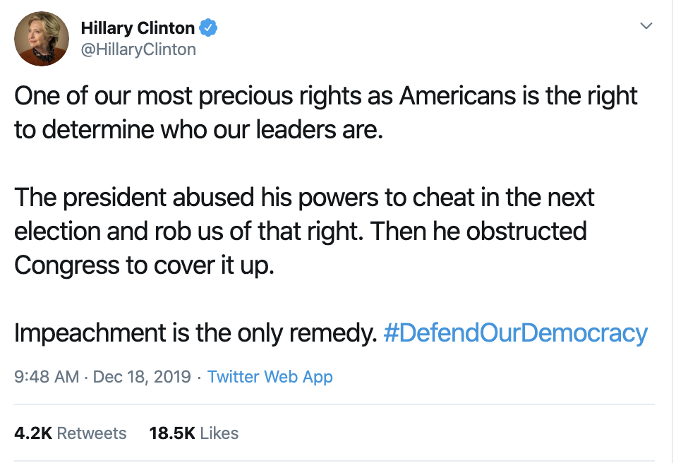 Screen-Shot-2019-12-18-at-10.33.16-AM Hillary Live Tweets Impeachment Hearing Trolling Of Trump/GOP Featured Feminism Hillary Clinton Impeachment Top Stories 