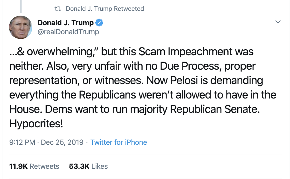 Screen-Shot-2019-12-26-at-7.30.09-AM Trump Tweets Post-Christmas Anger Anthem About Being A Victim Corruption Crime Featured Impeachment Politics Top Stories 