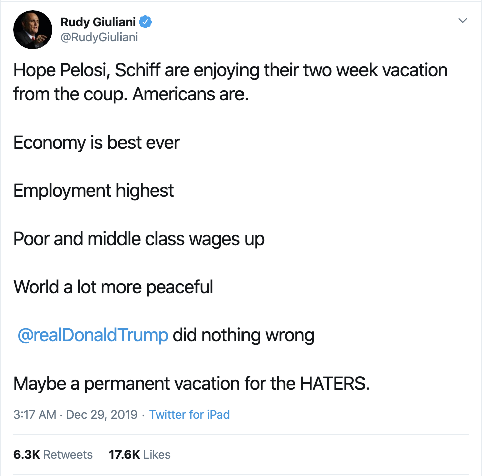 Screen-Shot-2019-12-29-at-8.01.14-AM Giuliani Rage Tweets During Sunday Morning Conniption Fit Domestic Policy Economy Featured Politics Top Stories 