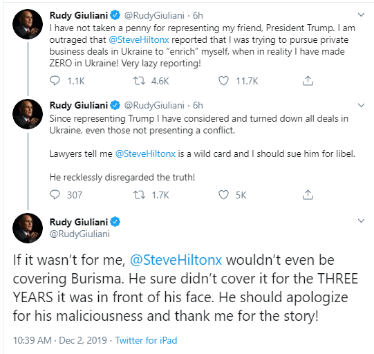 rudy Giuliani Threatens Lawsuit Against Fox News Over Sunday Segment Donald Trump Impeachment Investigation Media Politics Social Media Top Stories 