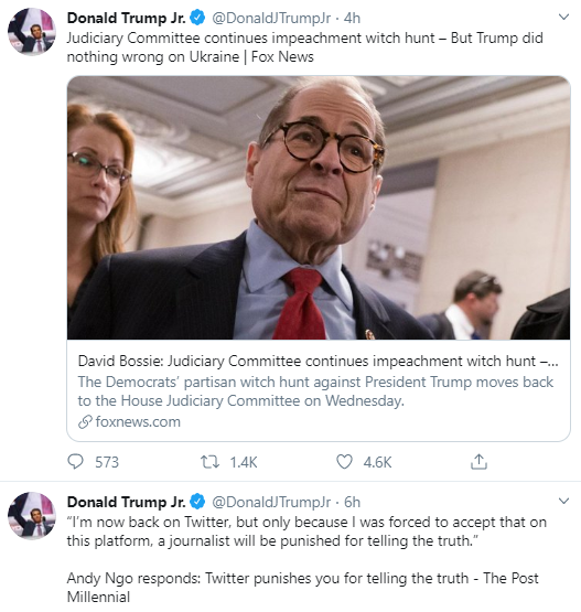 tjr1 Trump Jr. Freaks Out On Twitter During Impeachment Hearing Corruption Donald Trump Impeachment Investigation Politics Social Media Top Stories 