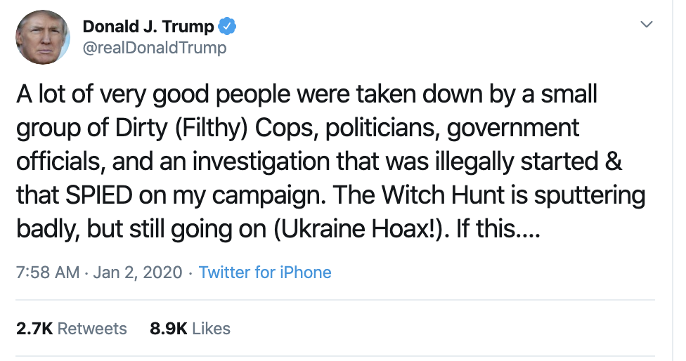 Screen-Shot-2020-01-02-at-8.11.59-AM Trump Rages Like A Criminal At Cops Who Busted His Homies Corruption Economy Election 2020 Featured Top Stories 
