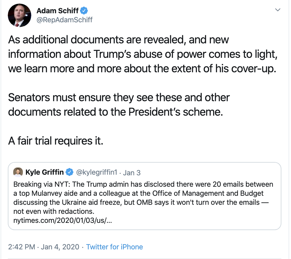 Screen-Shot-2020-01-05-at-10.07.05-AM Schiff Outsmarts Trump & Makes Weekend Evidence Declaration Crime Election 2020 Featured Impeachment Politics Top Stories 