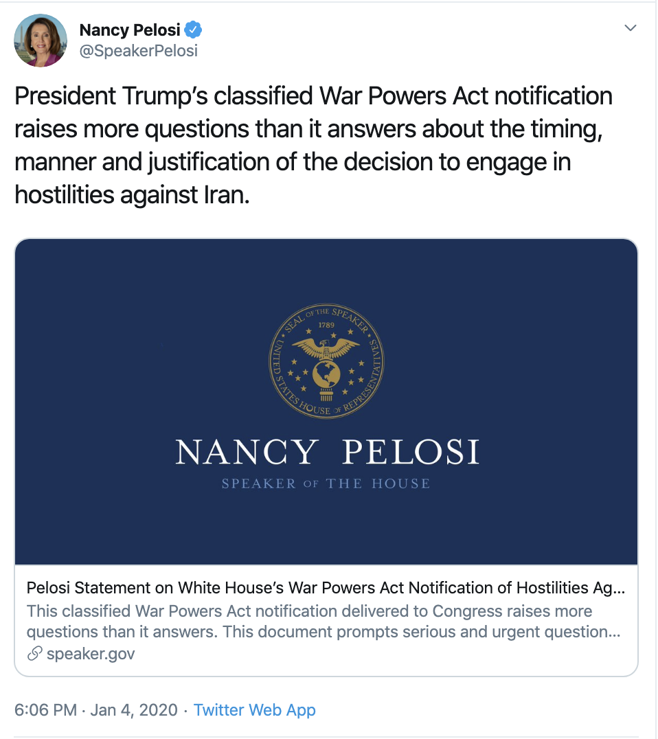Screen-Shot-2020-01-05-at-9.34.48-AM Pelosi Upstages Trump With Instantly Viral Weekend Tweet Trolling Donald Trump Featured Military Politics Top Stories War 