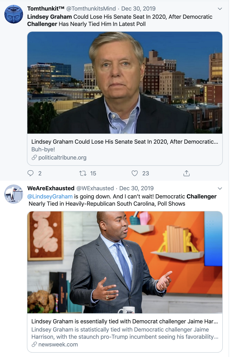 Screen-Shot-2020-01-06-at-10.39.55-AM Lindsey Graham's 2020 Re-Election Chances Take Major Blow Election 2020 Featured Impeachment Politics Top Stories 