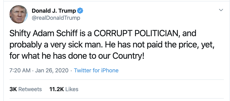 Screen-Shot-2020-01-26-at-7.32.40-AM Trump Blatantly Threatens Schiff During Sunday Morning Mental Breakdown Election 2020 Featured Impeachment Politics Top Stories 