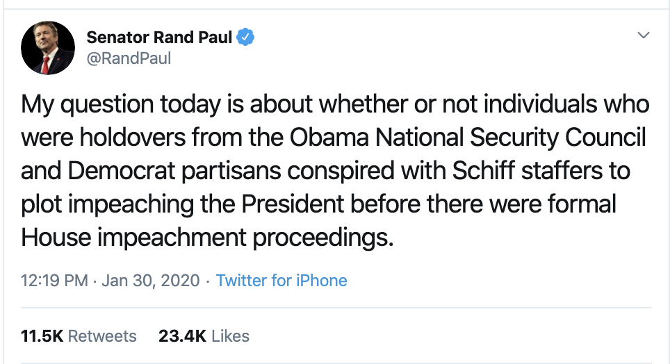 Screen-Shot-2020-01-30-at-1.30.03-PM Rand Paul Humiliates Himself During Thursday Impeachment Hearing Corruption Featured Impeachment Politics Top Stories 