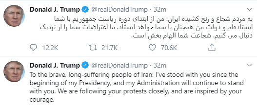 message Trump Tweets In Arabic During Saturday Afternoon Iran Meltdown Donald Trump Politics Social Media Top Stories 