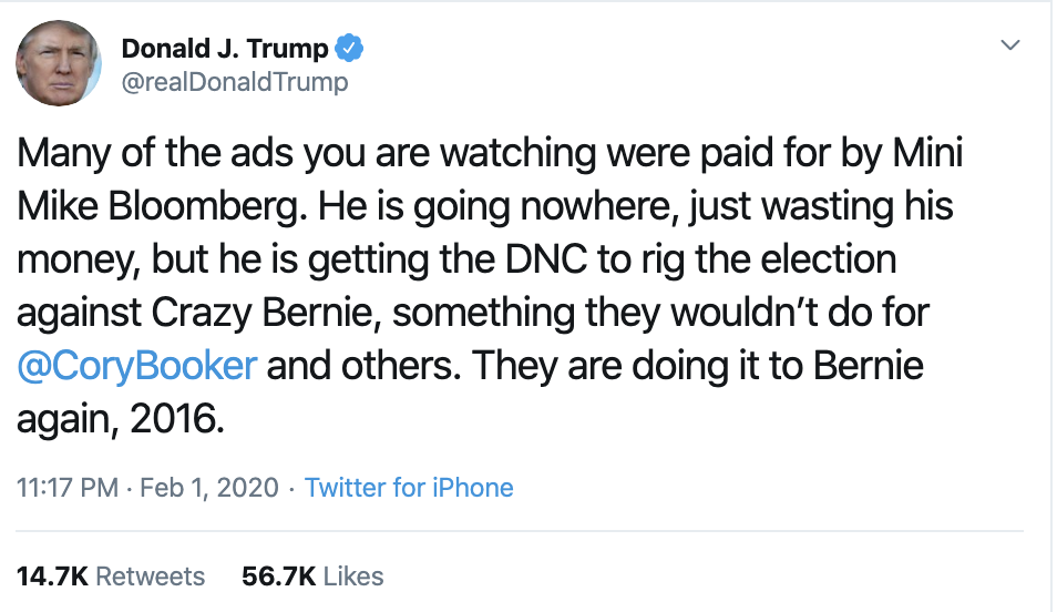 Screen-Shot-2020-02-02-at-8.58.45-AM Trump Sees Bloomberg Superbowl Ad & Suffers Multi-Tweet Meltdown Corruption Election 2020 Featured Politics Top Stories 