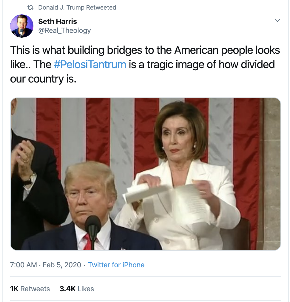 Screen-Shot-2020-02-05-at-7.21.10-AM Trump Spews Phony Outrage At Pelosi During Morning Meltdown Donald Trump Featured Politics Top Stories Twitter 