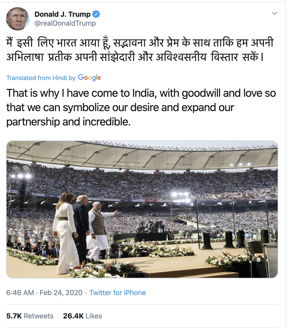 Screen-Shot-2020-02-24-at-7.22.20-AM Trump Tweets Arrival In India & Gets Mocked Online Donald Trump Featured Foreign Policy Politics Top Stories 