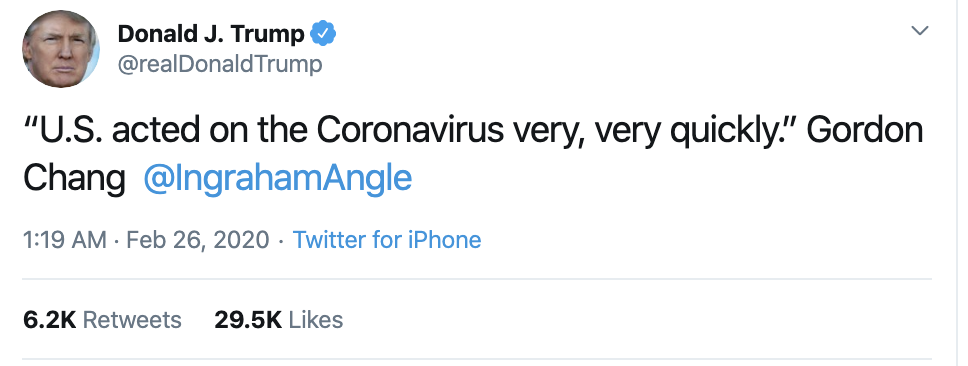 Screen-Shot-2020-02-26-at-7.13.51-AM Trump Blames Dems For 'Caronavirus' In Misspelled Tweet Donald Trump Featured Healthcare Politics Top Stories 