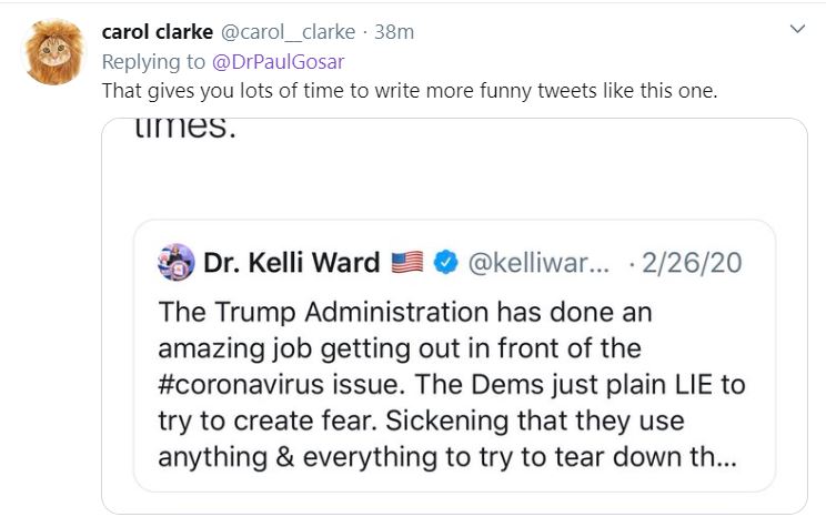 Gosar4 Racist Senator Announces He Was Exposed To Coronavirus Featured Top Stories Twitter 