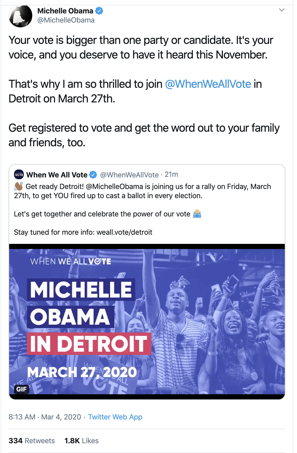 Screen-Shot-2020-03-04-at-8.21.18-AM Michelle Obama Tweets Surprise Post Super Tuesday Message To Democrats Domestic Policy Election 2020 Featured Politics Top Stories 