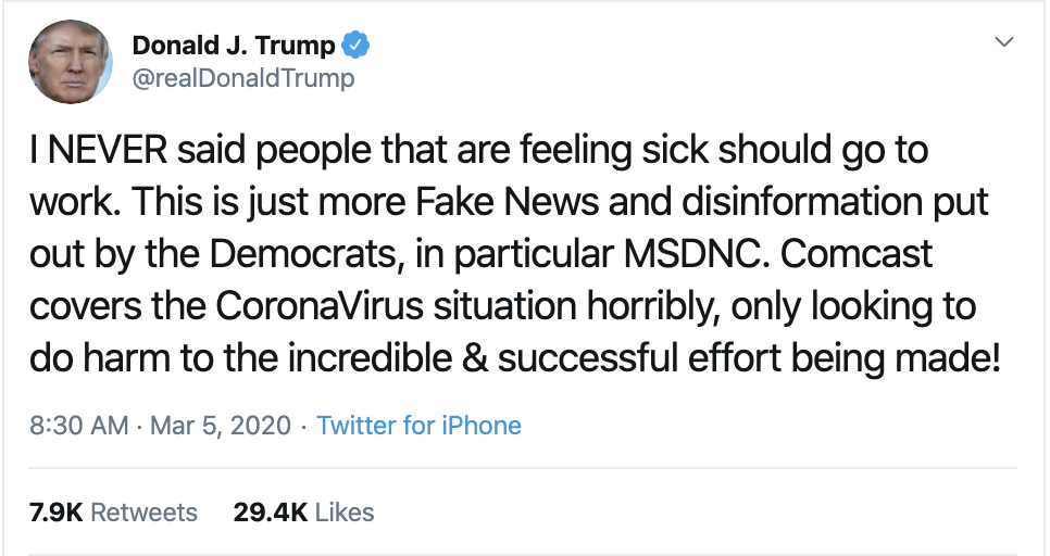 Screen-Shot-2020-03-05-at-9.14.16-AM Trump Goes Rabid On Twitter Over Coronavirus Backlash Featured Healthcare Mental Illness Politics Top Stories 