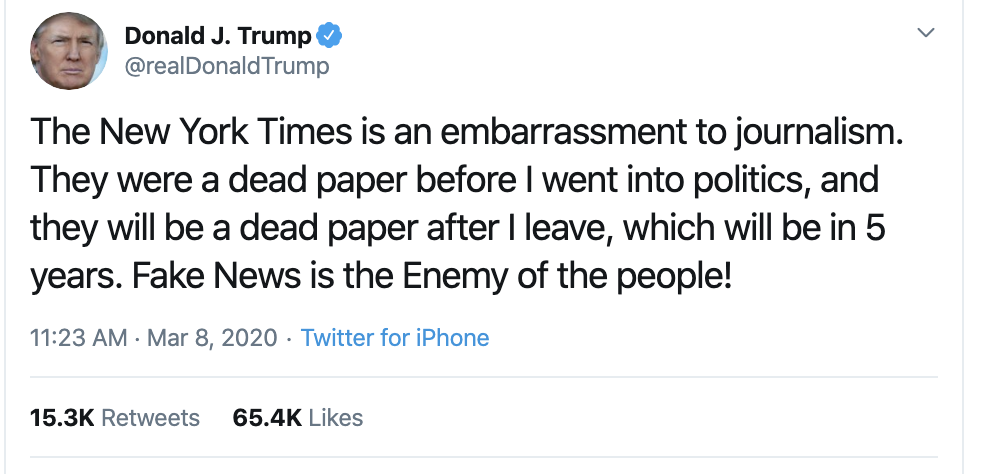 Screen-Shot-2020-03-08-at-1.37.18-PM Trump Tweets NY Times Is 'Dead' & People Revolt Instantly Featured Media Politics Television Top Stories 