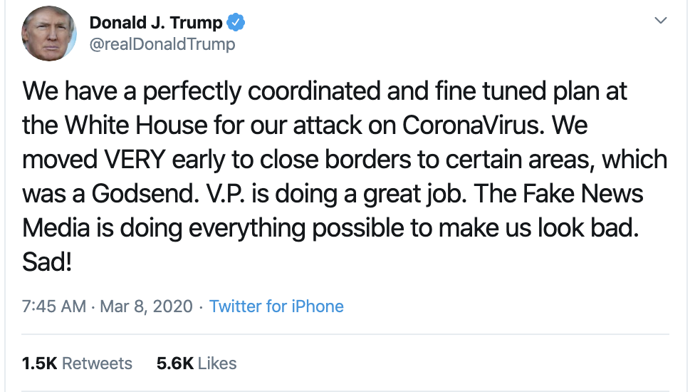 Screen-Shot-2020-03-08-at-7.51.53-AM Trump Says Media Lying About Coronavirus On Twitter Featured Healthcare National Security Politics Top Stories 