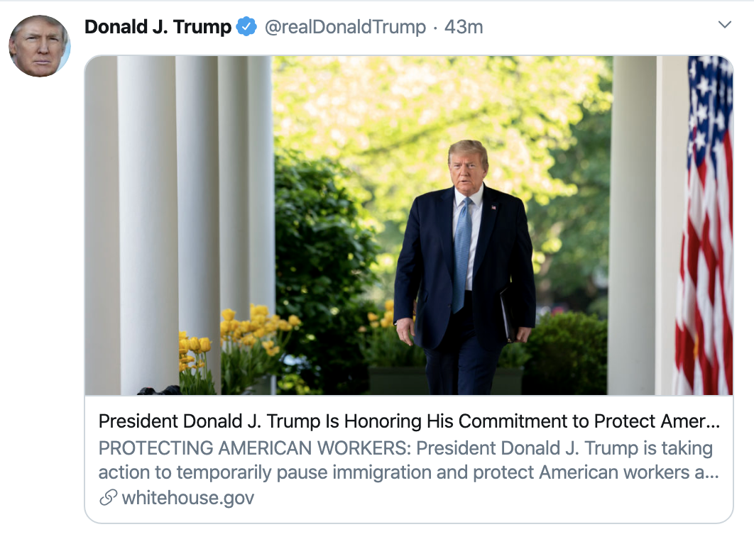 Screen-Shot-2020-04-23-at-10.57.55-AM Trump Makes Anti-Immigrant Declaration On Twitter Election 2020 Featured Healthcare Politics Top Stories 