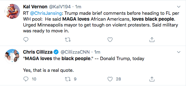 Screen-Shot-2020-05-30-at-1.05.06-PM Trump Stops On W.H. Lawn & Snarls 'MAGA Loves The Black People' Black Lives Matter Donald Trump Featured Politics Protest Racism Top Stories 