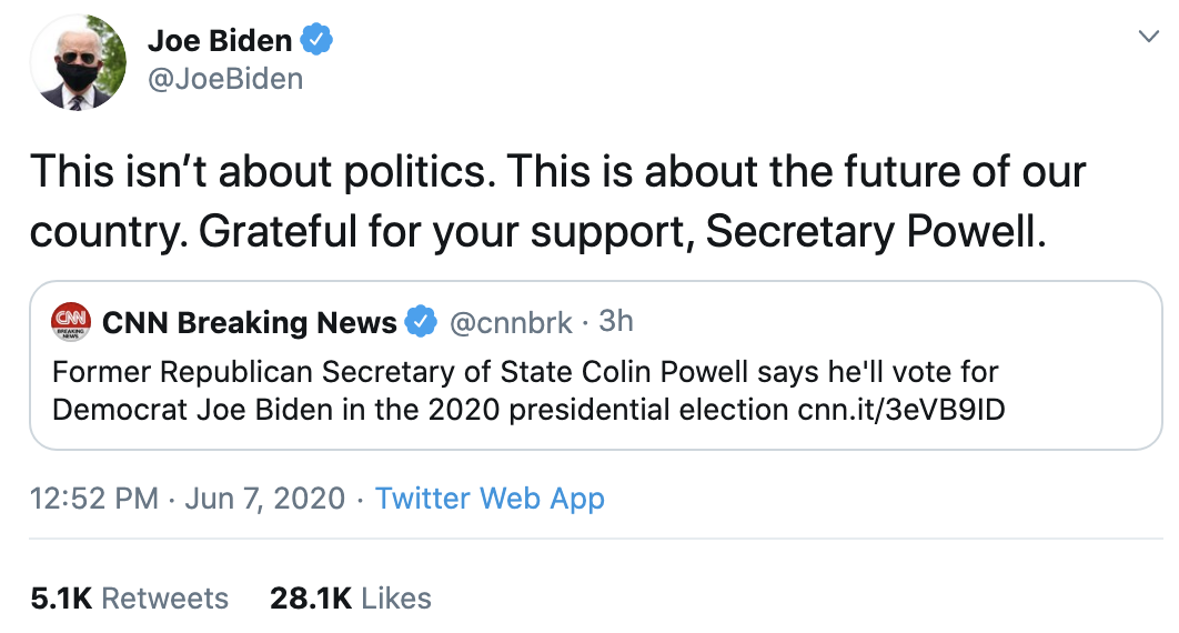 Screen-Shot-2020-06-07-at-1.34.44-PM Biden Trolls Trump Over Colin Powell Endorsement Election 2020 Featured Military Politics Top Stories 