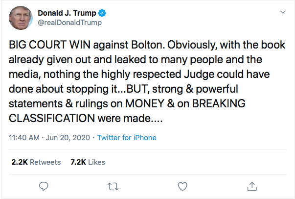 Screen-Shot-2020-06-20-at-11.45.58-AM Trump Threatens Violence Against Bolton During Mid-Morning Freak-Out Donald Trump Featured Politics Top Stories 
