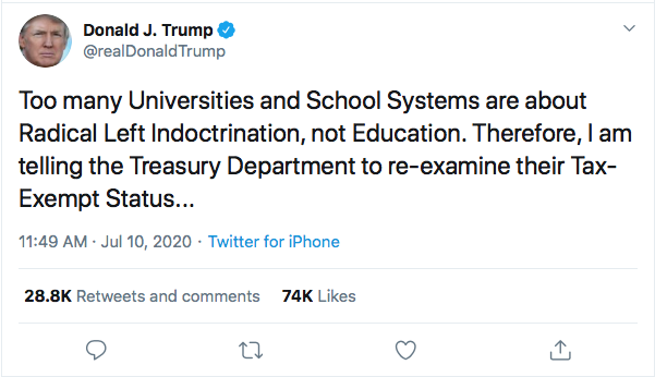 Screen-Shot-2020-07-10-at-12.59.41-PM Trump Condemns Universities & Schools Like A Maniac Donald Trump Education Election 2020 Featured Politics Top Stories Twitter 