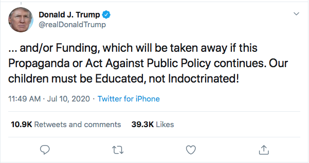 Screen-Shot-2020-07-10-at-12.59.51-PM Trump Condemns Universities & Schools Like A Maniac Donald Trump Education Election 2020 Featured Politics Top Stories Twitter 