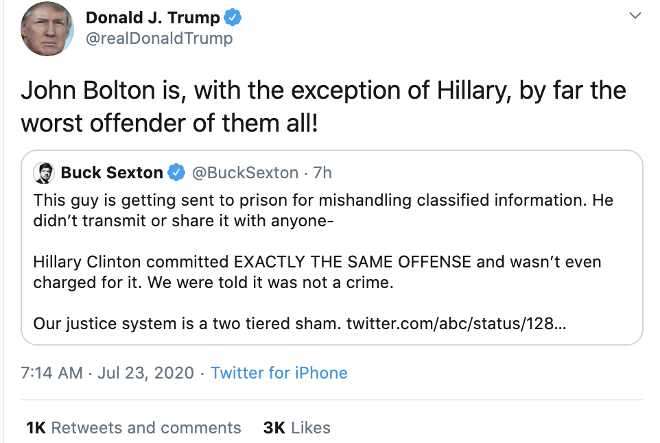 Screen-Shot-2020-07-23-at-7.20.13-AM Trump Tweets About 1.5 Years Prison For Hillary During Thursday Freakout Election 2020 Featured Military Politics Top Stories 