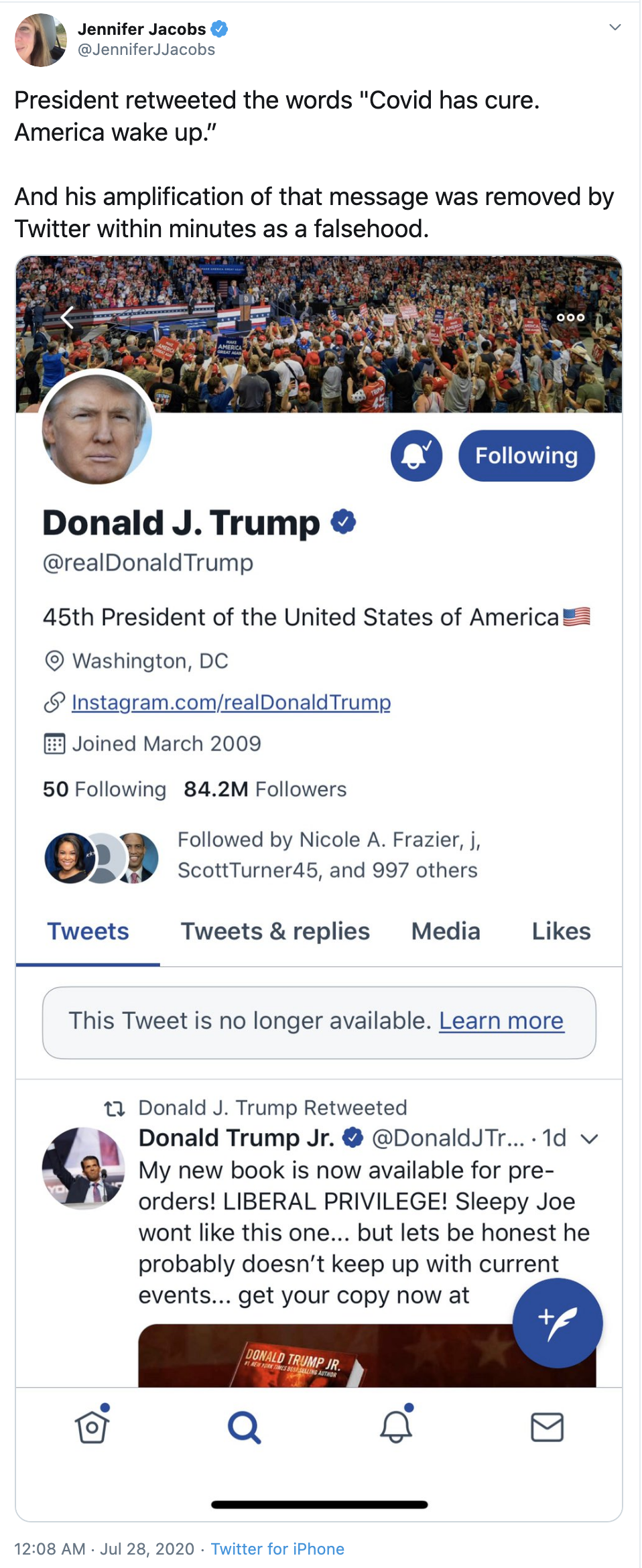 Screen-Shot-2020-07-28-at-9.18.19-AM Trump Humiliated By Twitter After Post Removed & Replaced With Disclaimer Coronavirus Featured National Security Politics Top Stories 