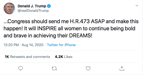 Screen-Shot-2020-08-14-at-12.26.04-PM Trump Declares Himself Best President For Women In 'History' Donald Trump Election 2020 Featured Feminism Politics Sexism Top Stories Twitter 