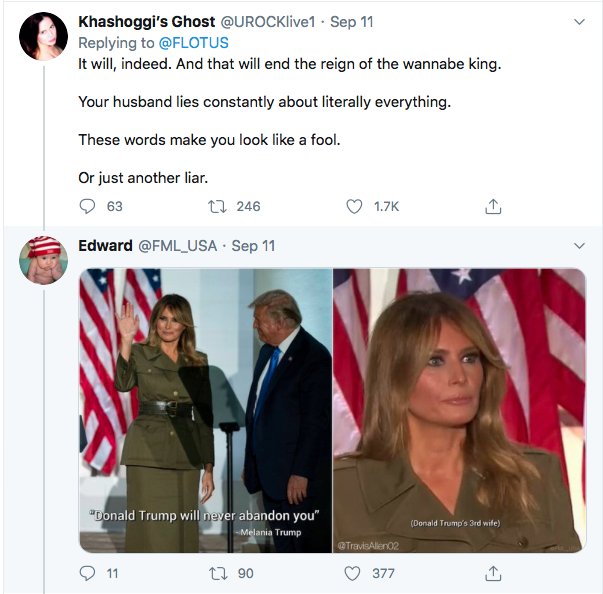 Screen-Shot-2020-09-12-at-11.23.55-AM Melania Trump Tweets Call For 'Truth' & Gets Humiliated In Seconds Donald Trump Election 2020 Featured Politics Top Stories Twitter 