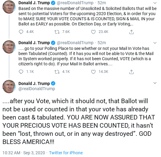 Screenshot-2020-09-03-at-11.24.53-AM Trump Has ALL CAPS Mid-Morning Mental Collapse Over Mail-In Votes Corruption Donald Trump Election 2020 Politics Social Media Top Stories 